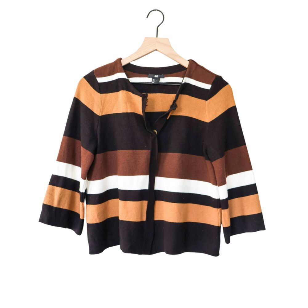 ### H&M Neutral Brown Striped Grandpacore Cardigan Small